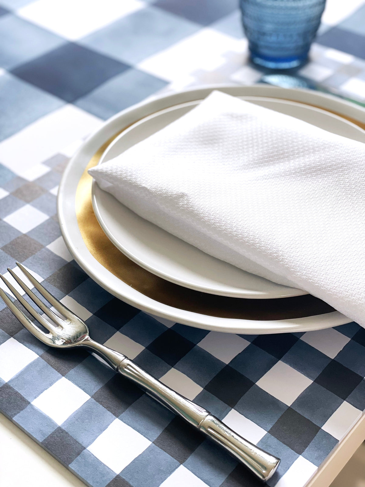 Navy Gingham Paper Placemat
