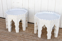 Pair of Carved White Marble End Tables