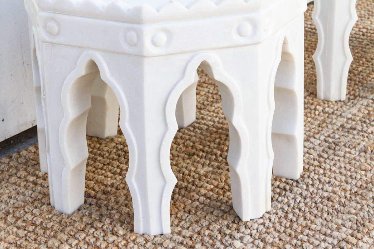 Pair of Carved White Marble End Tables