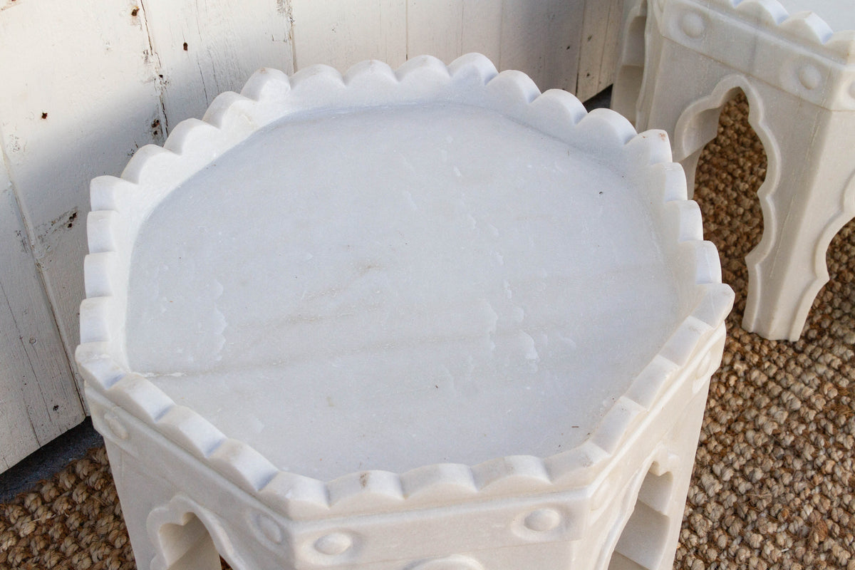 Pair of Carved White Marble End Tables