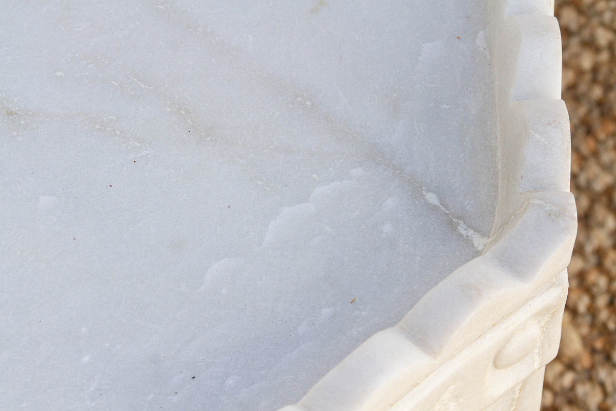 Pair of Carved White Marble End Tables