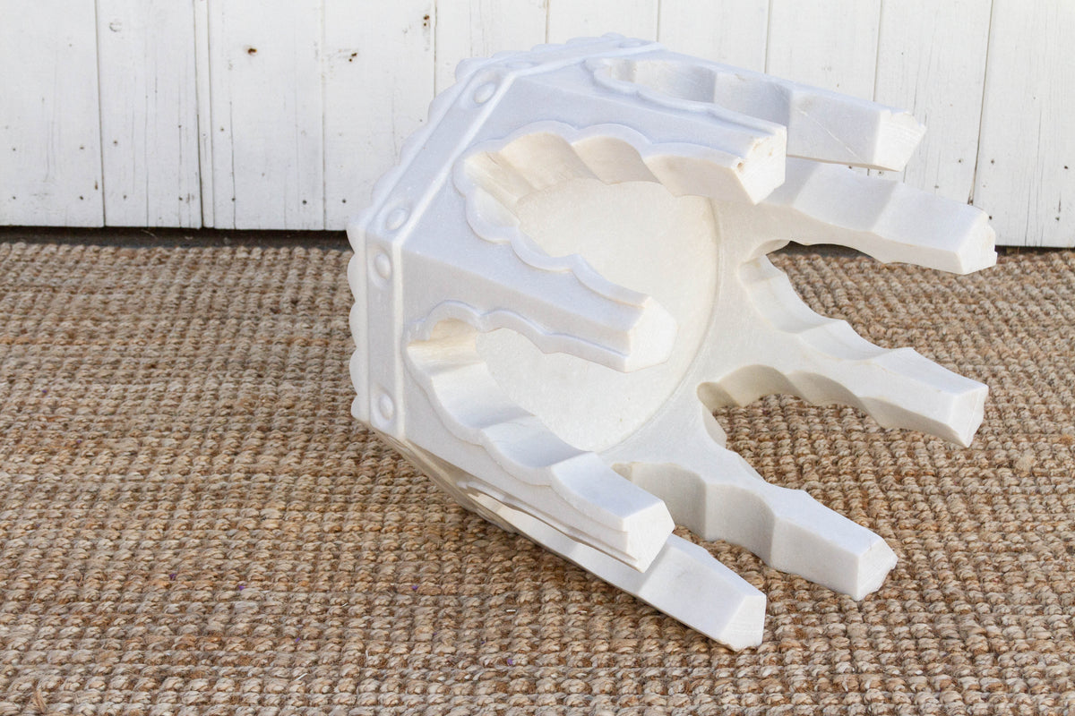 Pair of Carved White Marble End Tables