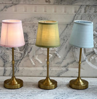 Antique Gold Metal Mini Rechargeable Lamp with Soft Blue Shade