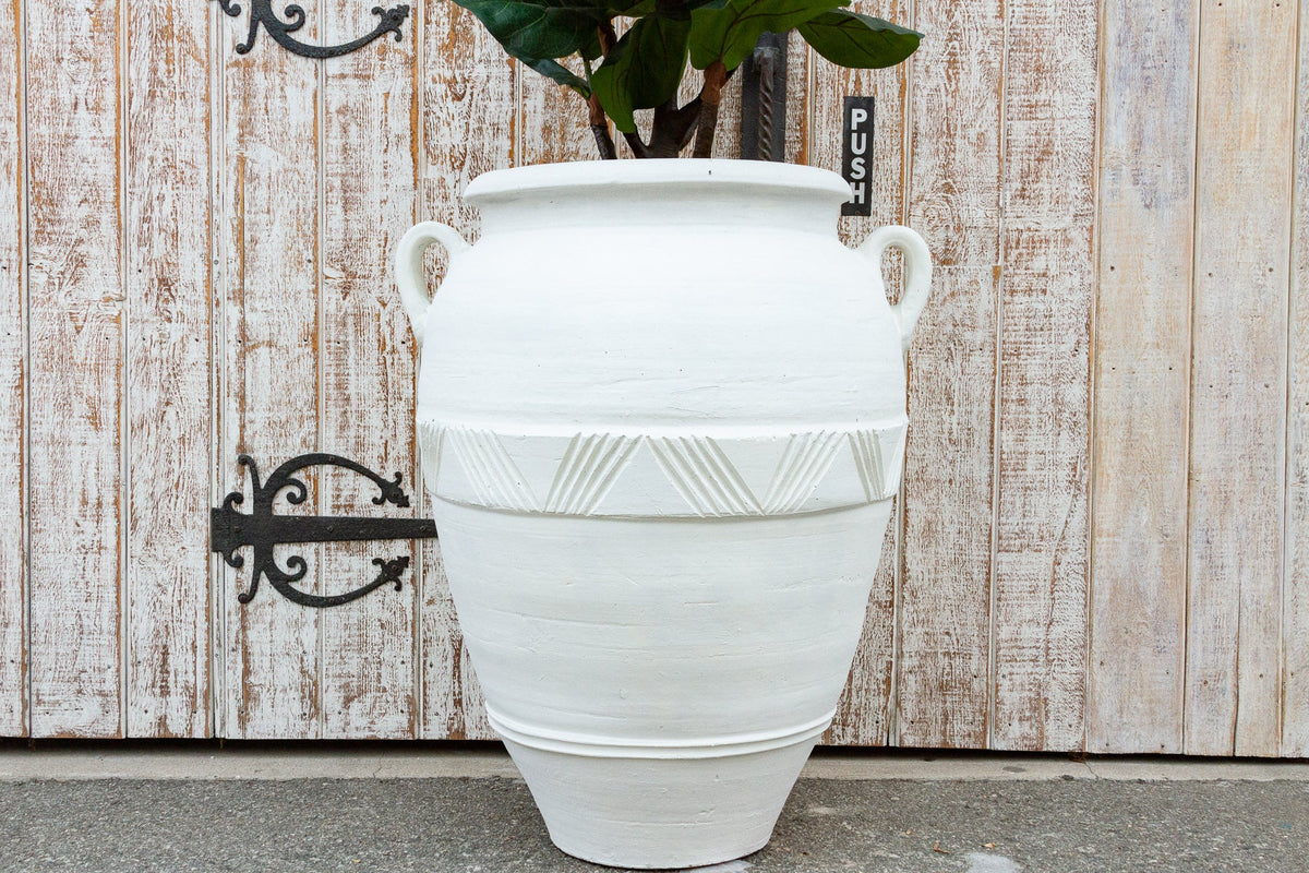 Large Greek White Terra-Cotta Garden Planter