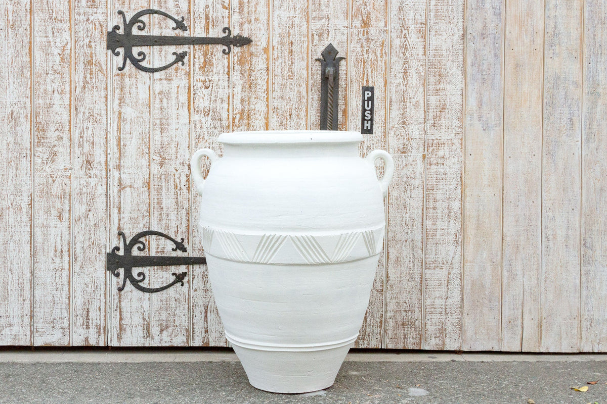 Large Greek White Terra-Cotta Garden Planter