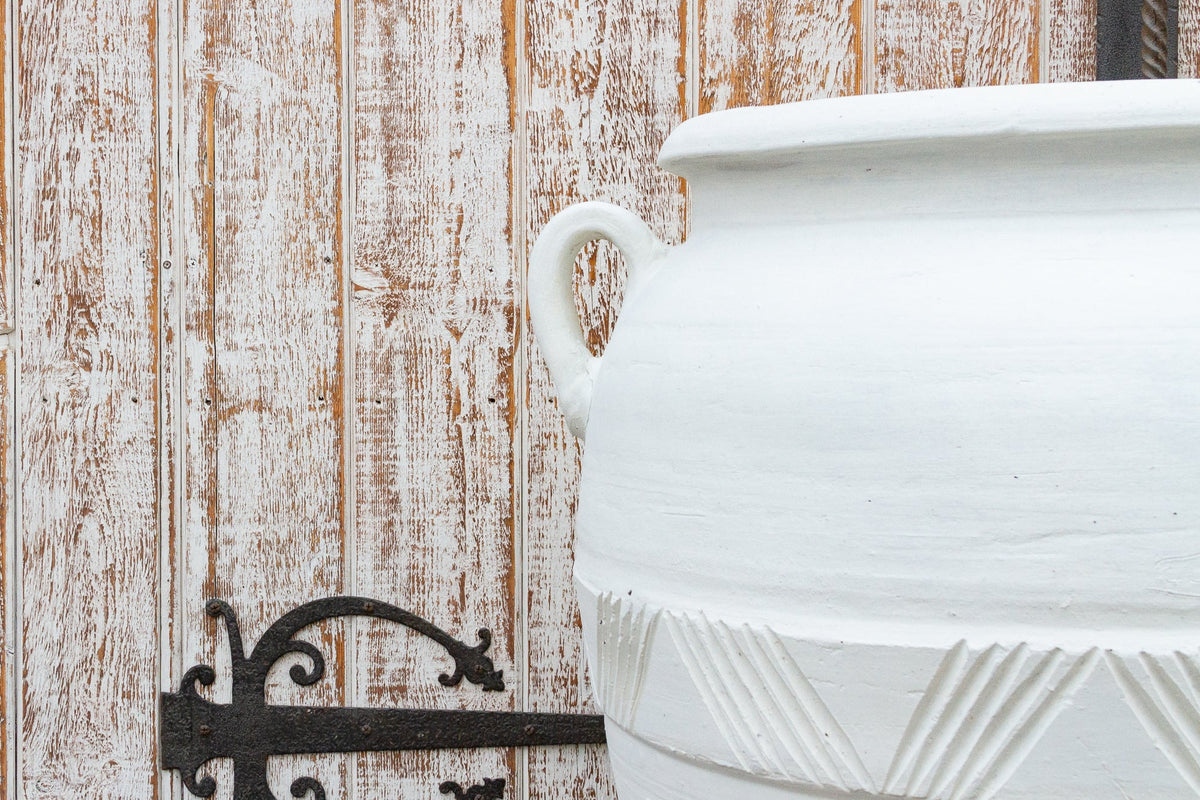 Large Greek White Terra-Cotta Garden Planter