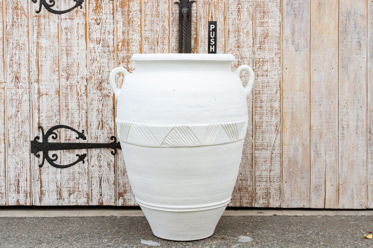 Large Greek White Terra-Cotta Garden Planter