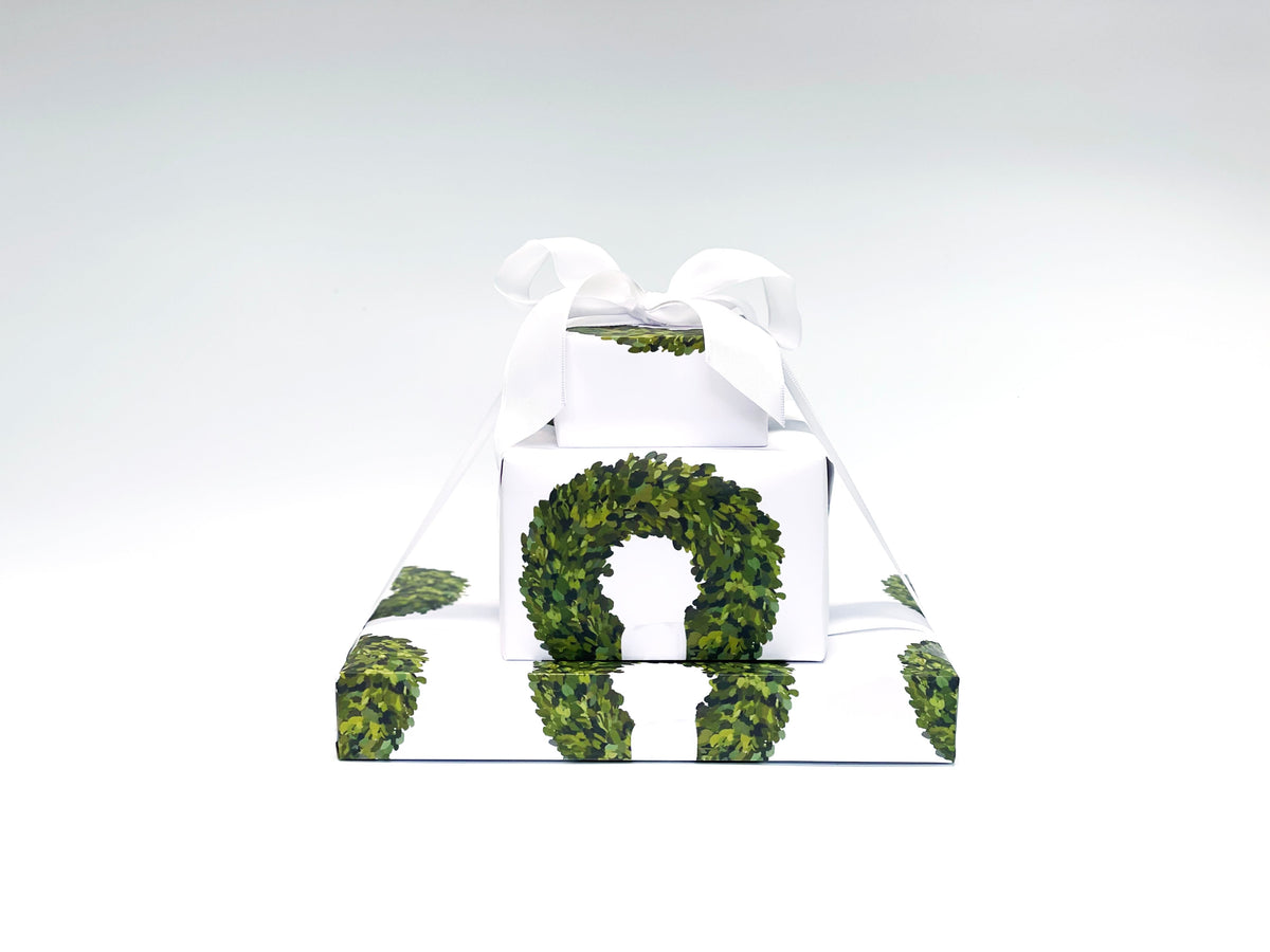 Boxwood Wreath Printed Wrapping Paper  (Sold as Set w/ Gift Tags or Separately)