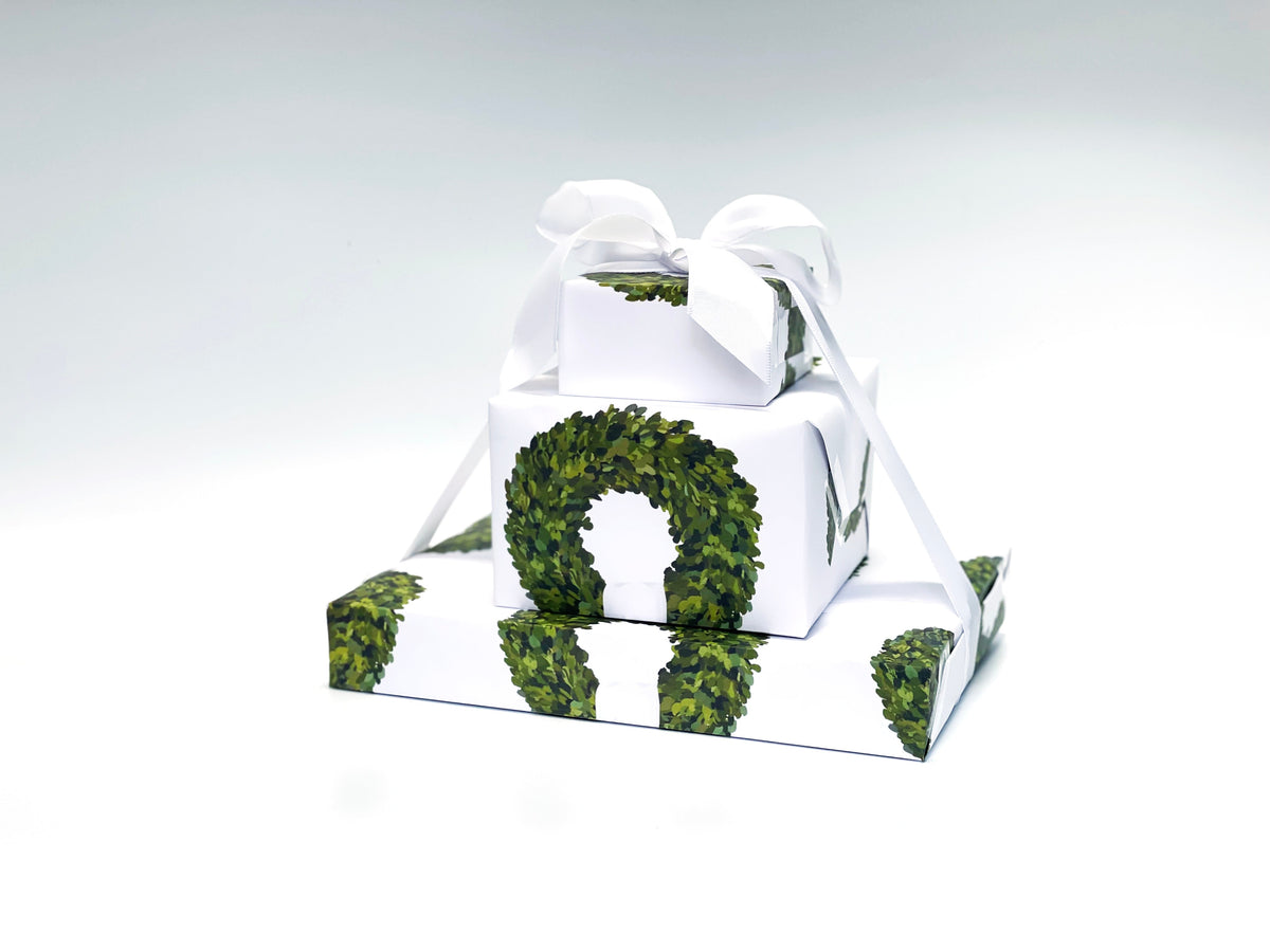 Boxwood Wreath Printed Wrapping Paper  (Sold as Set w/ Gift Tags or Separately)