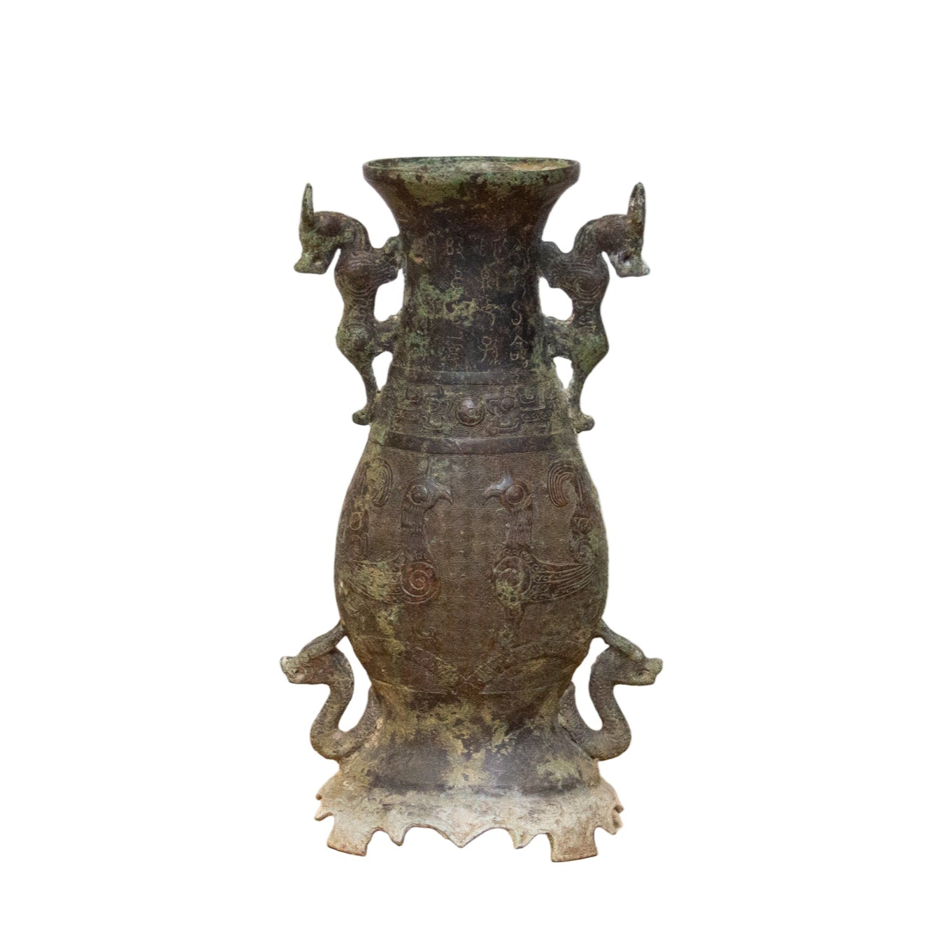 Antique Verdigris Chinese Bronze Vase