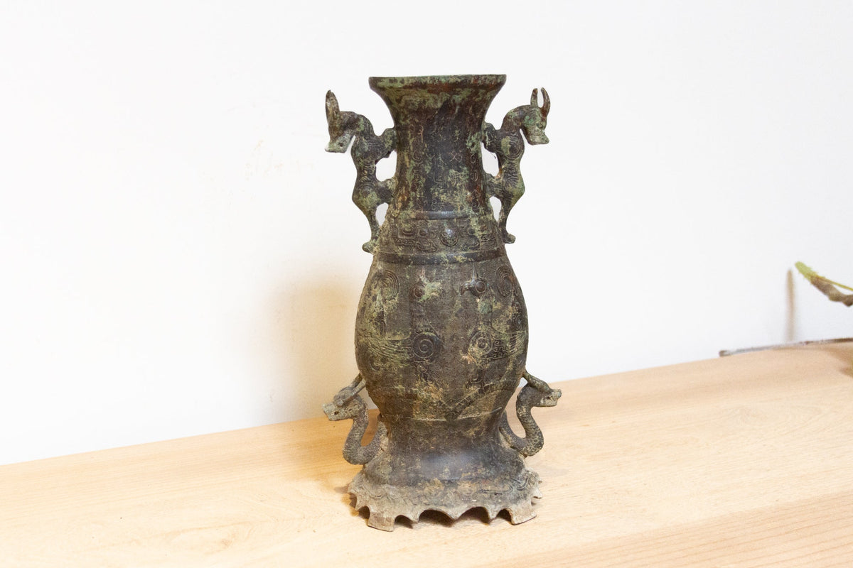 Antique Verdigris Chinese Bronze Vase