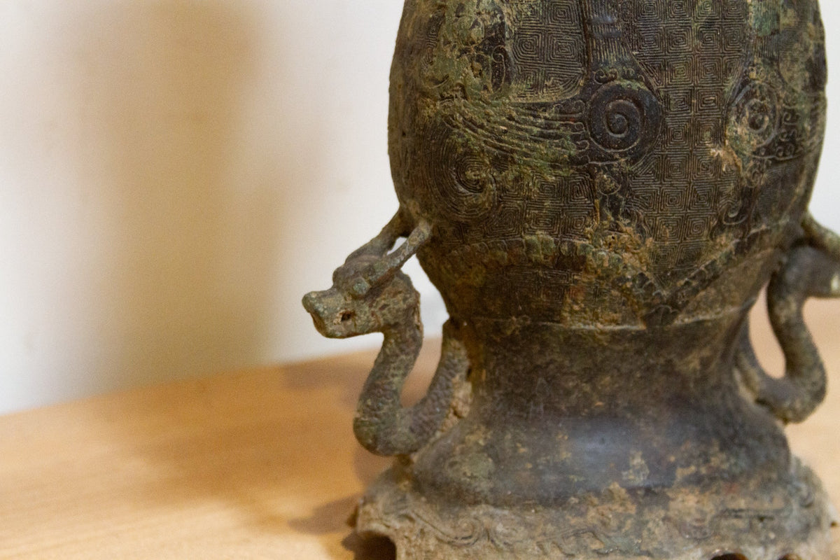 Antique Verdigris Chinese Bronze Vase