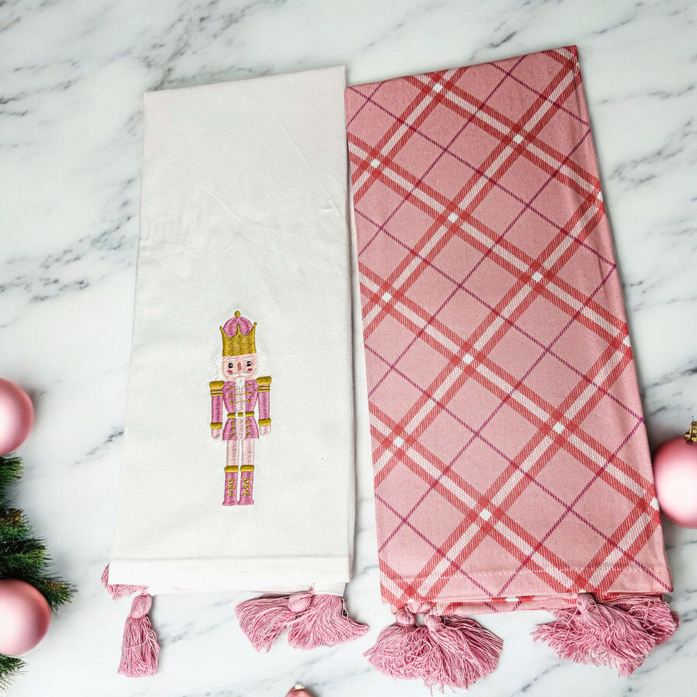 Pink Nutcracker Tea Towel (2 Tassel Color Options)
