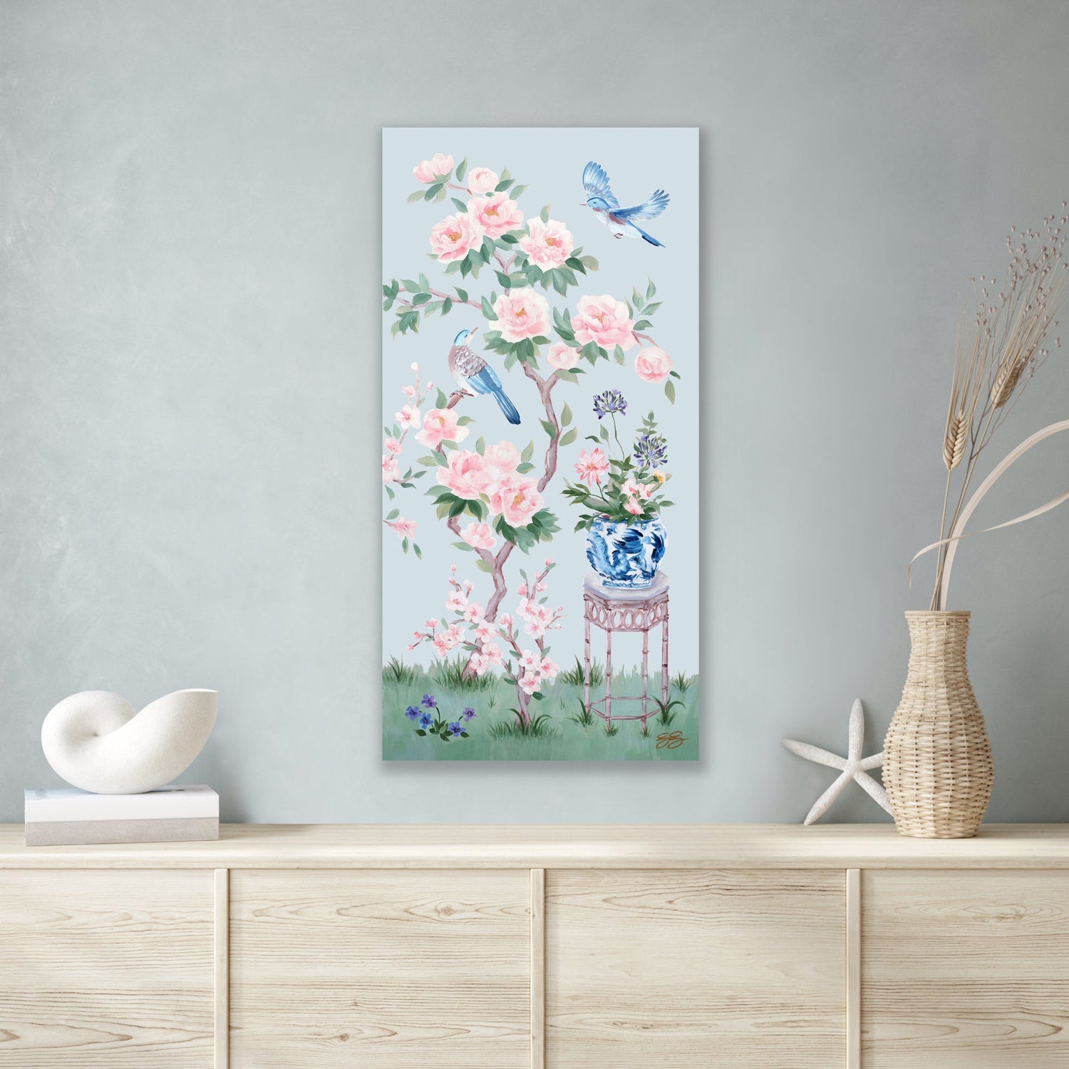 June – Blue Chinoiserie Canvas Wrap (Various Sizes)