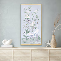 Cranes and Gardenias – Light Blue Chinoiserie Canvas Wrap (Various Sizes)