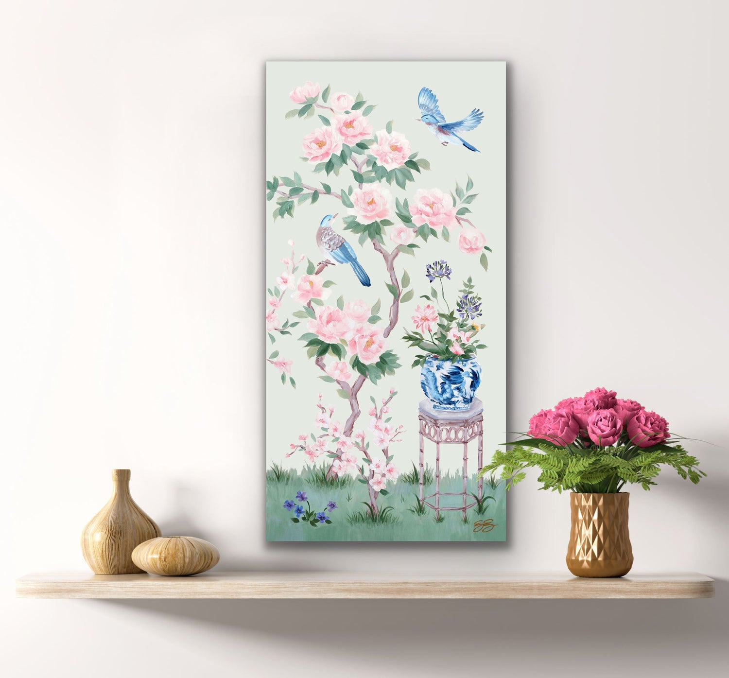 June – Green Chinoiserie Canvas Wrap (Various Sizes)