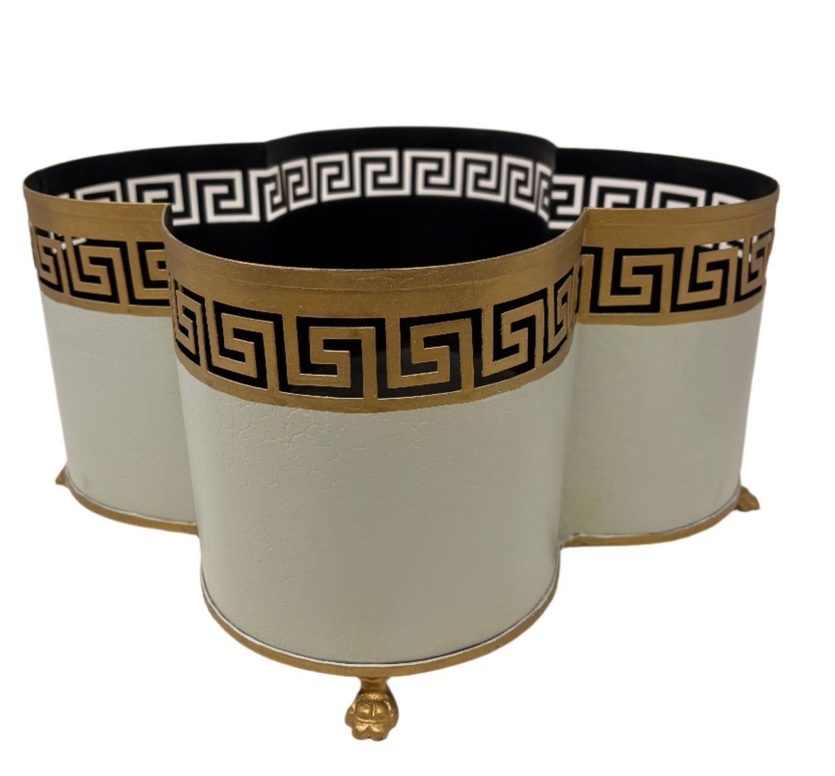 Pale Green & Gold Greek Key Quatrefoil Planter