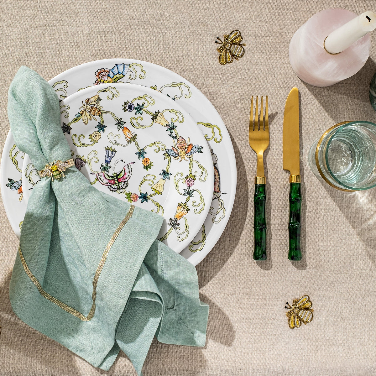 Skinny Stripey Bee Napkin Rings – Green (Set of 4)