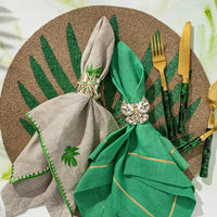 Gold Trim Linen Dinner Napkins – Grass Green (Set of 2)