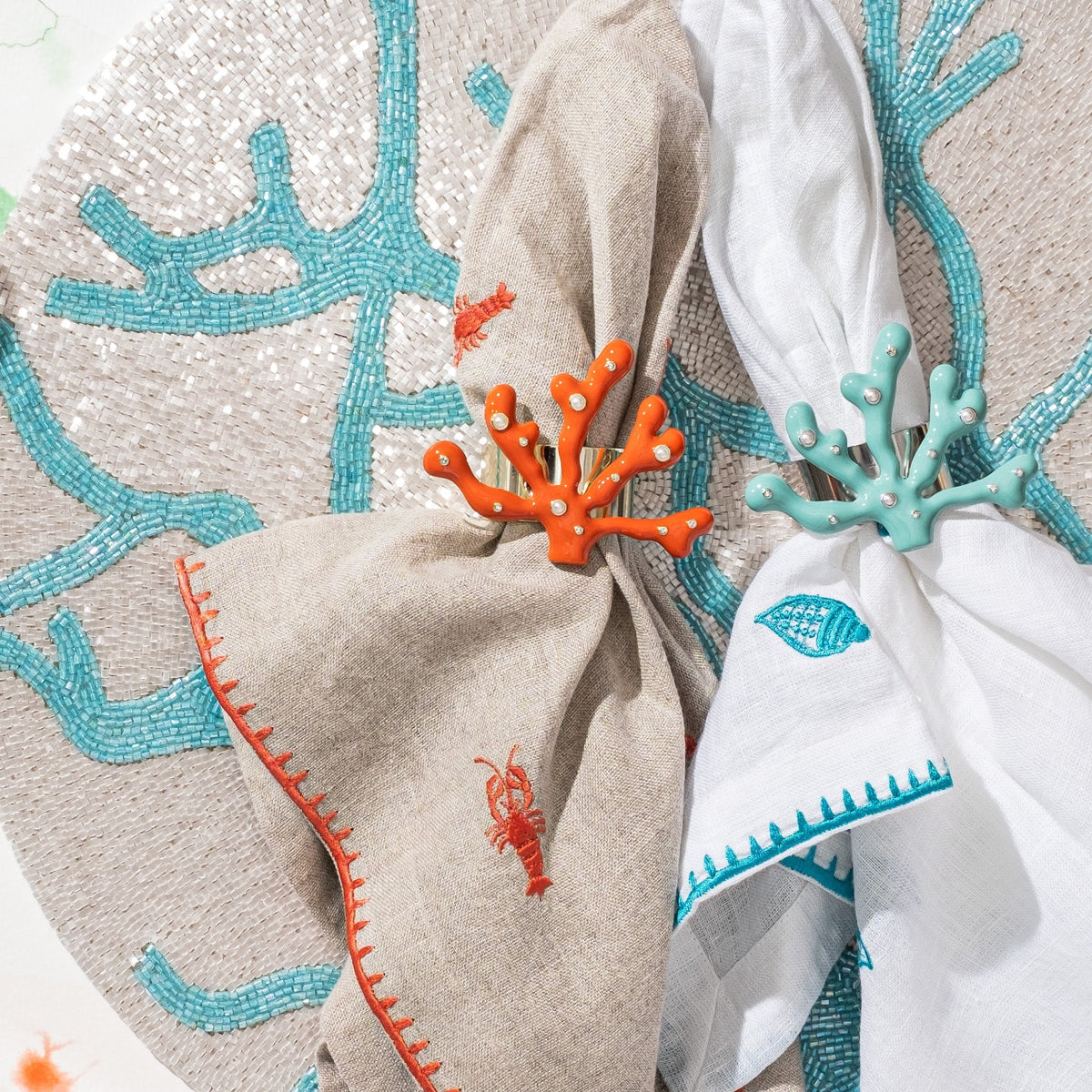 Lobster Embroidered Dinner Napkins – Flax (Set of 2)
