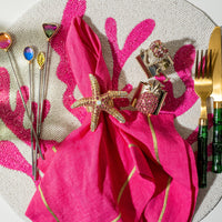 Gold Trim Linen Dinner Napkins – Bright Pink (Set of 2)