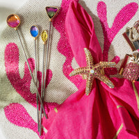Gold Trim Linen Dinner Napkins – Bright Pink (Set of 2)