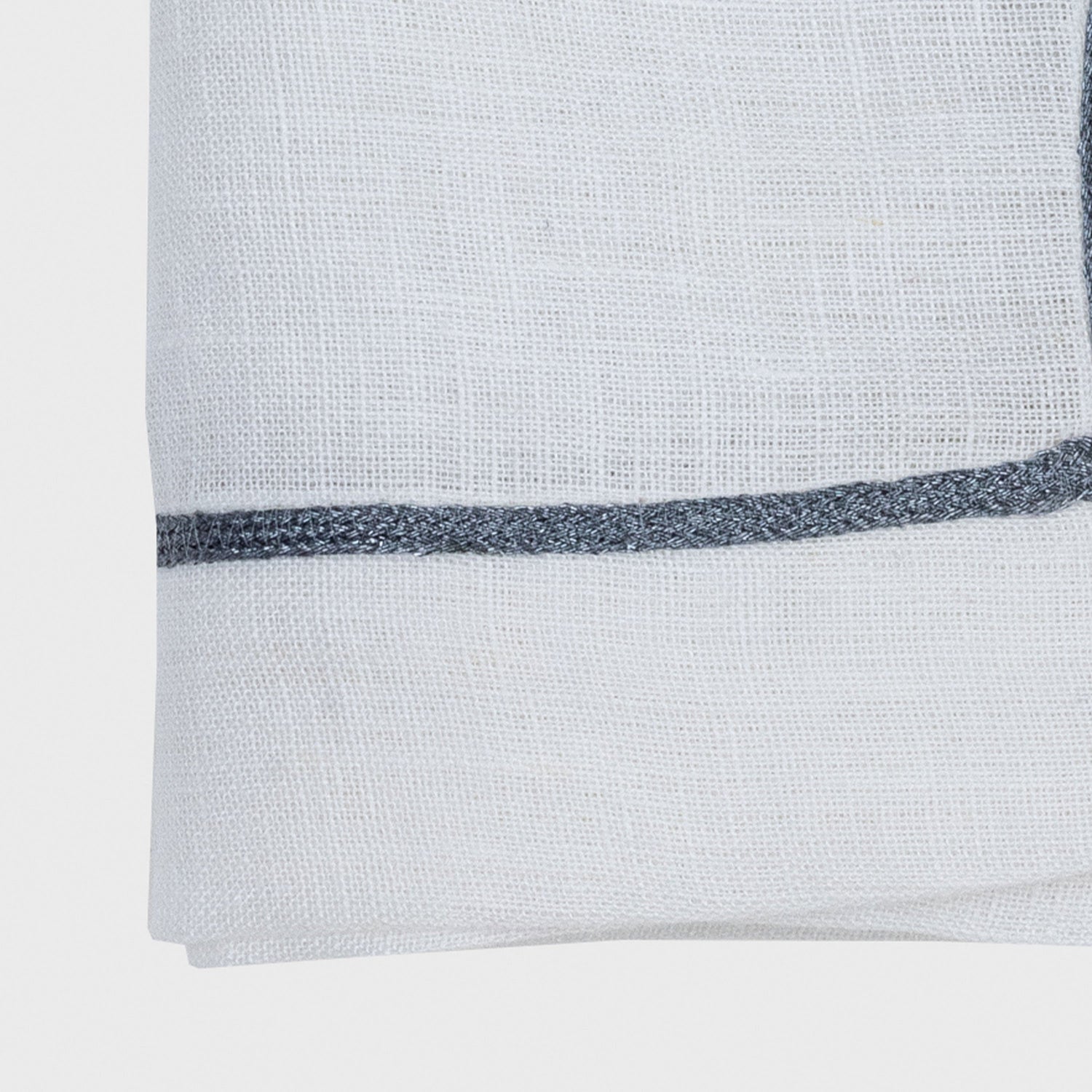 Gunmetal Trim Linen Dinner Napkins – White (Set of 2)