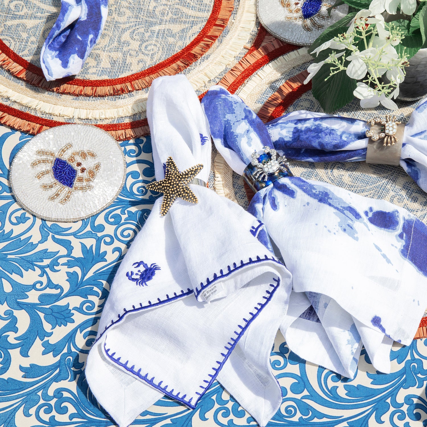 Crab Blue Tortoiseshell Resin Napkin Rings (Set of 4)