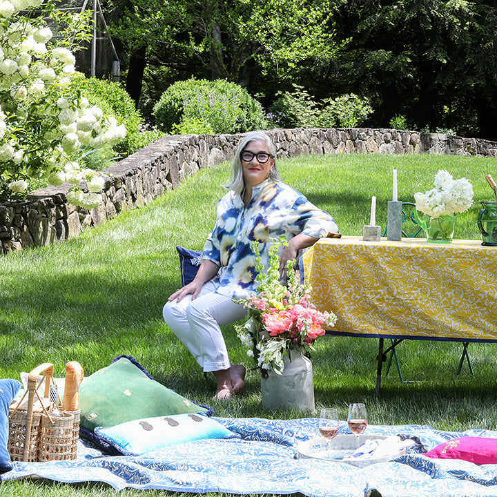 Damask Print Tablecloth – Blue