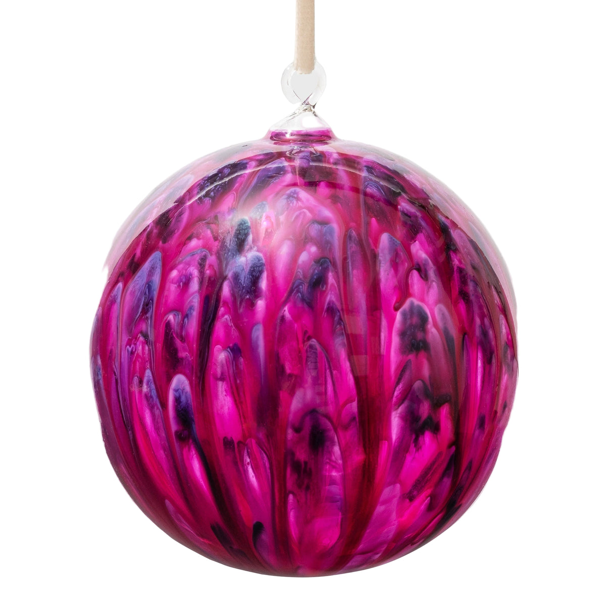 Feather Paint Large Glass Balls, Magenta, Set of 2