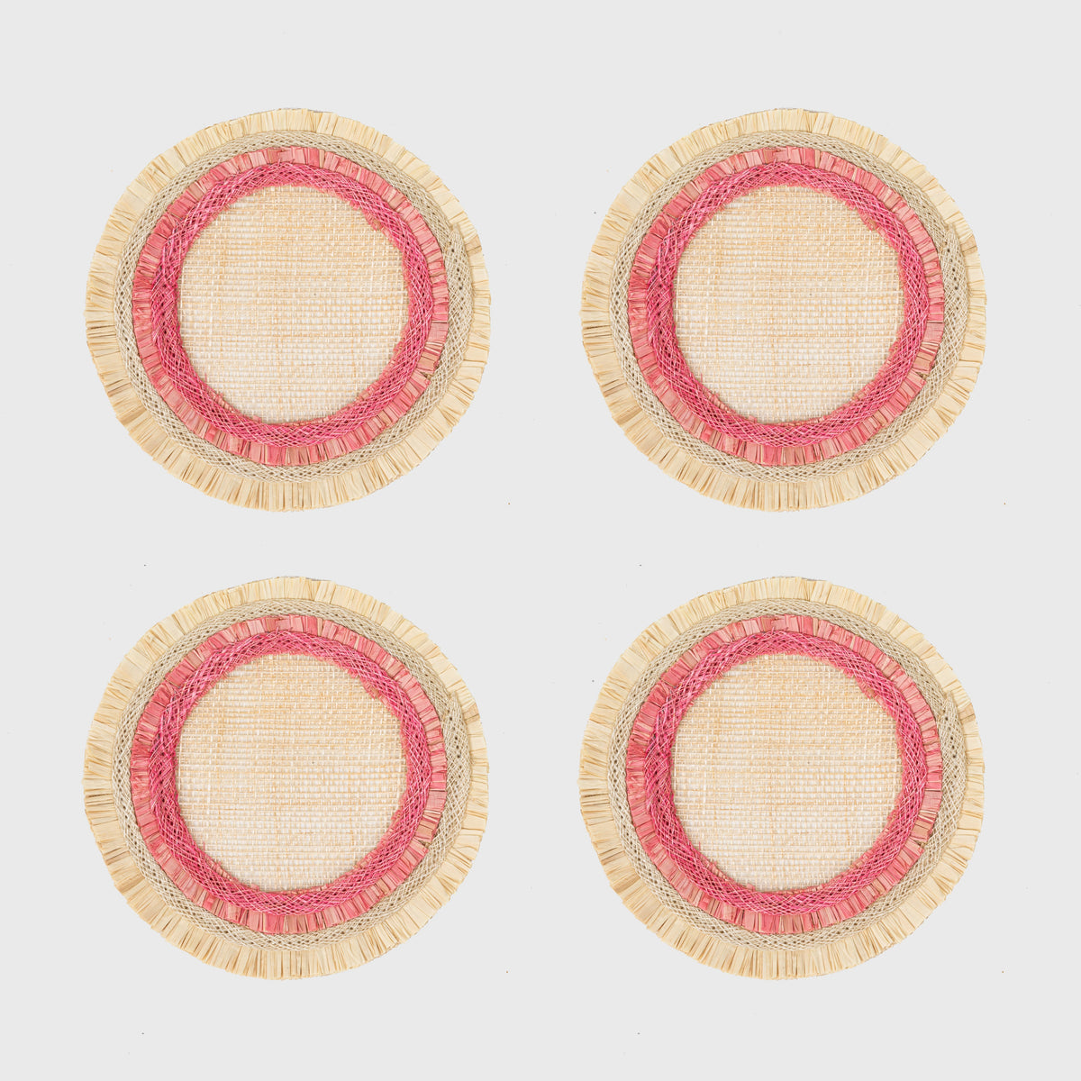 Ruffle Edge Straw Coasters – Pink (Set of 4)