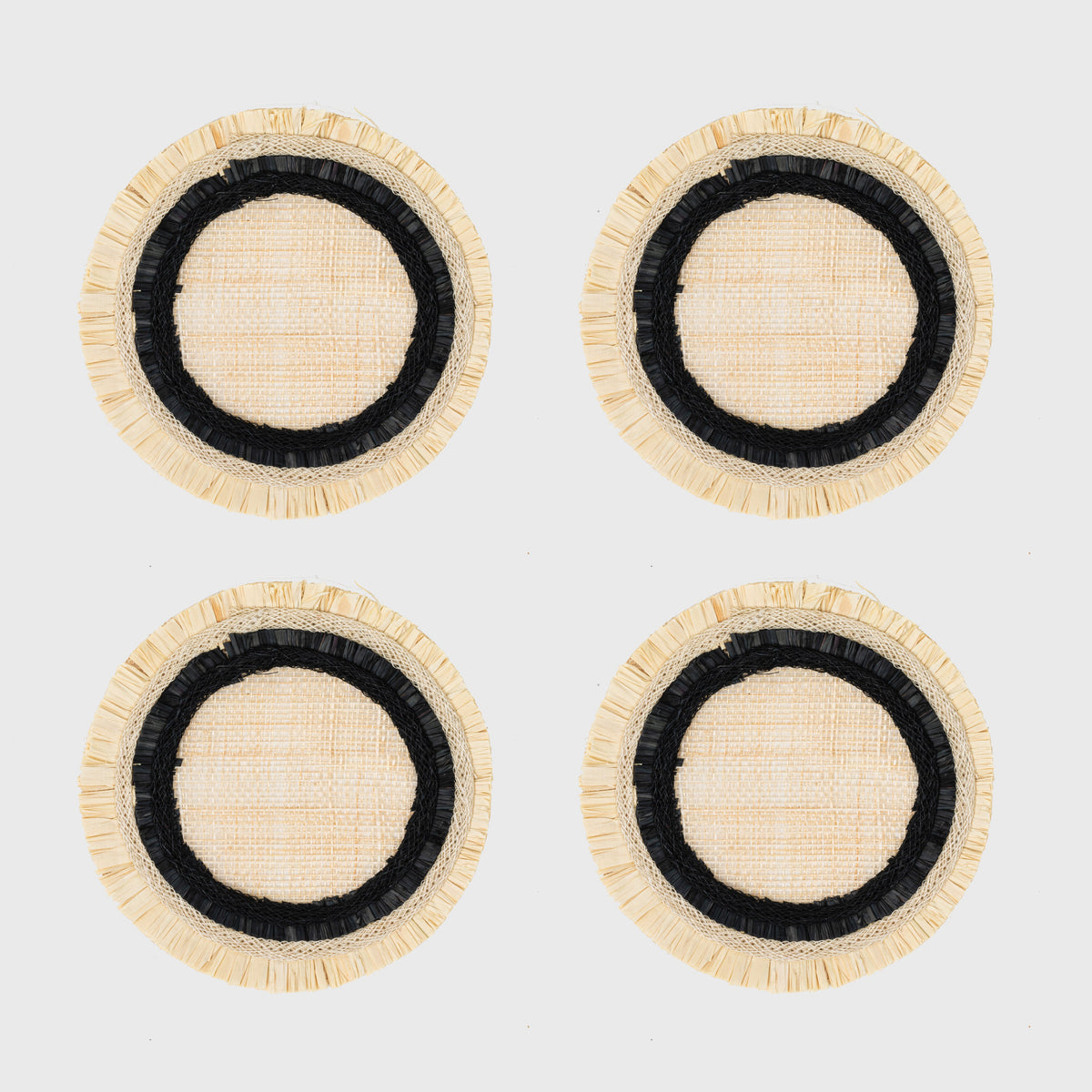 Ruffle Edge Straw Coasters – Black (Set of 4)