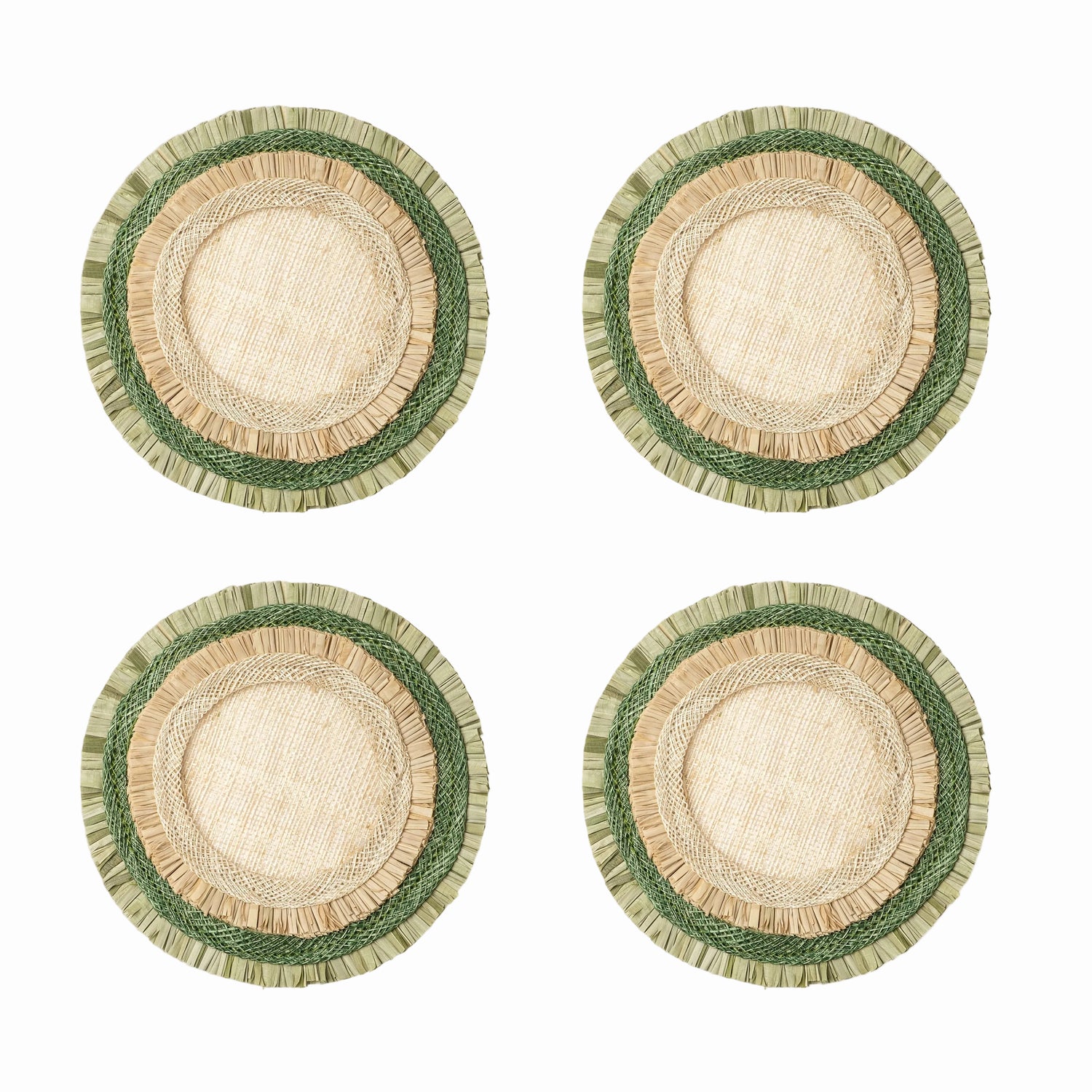 Green Ruffle Edge Straw Coasters – Set of 4