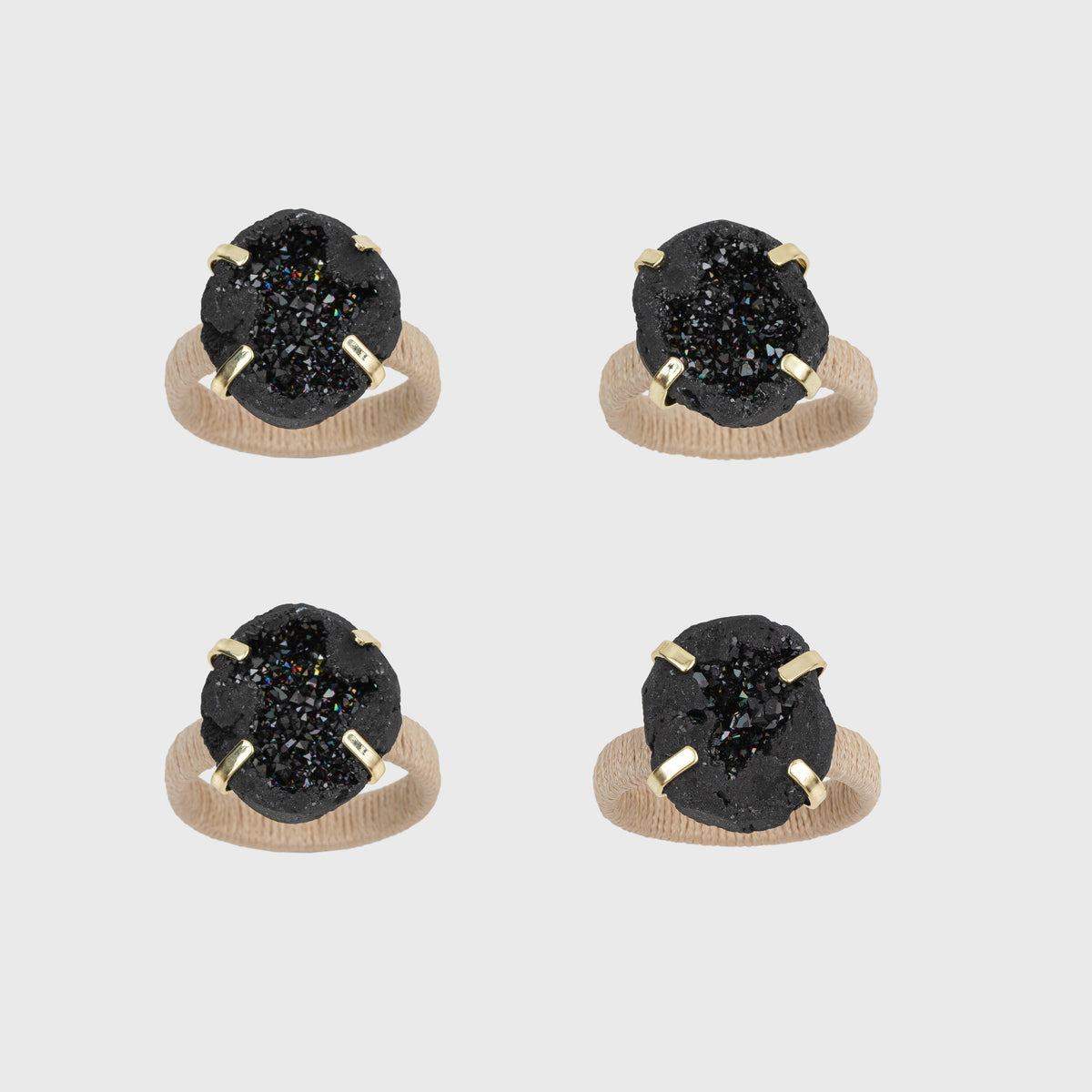 Rustic Druzy Napkin Rings – Black (Set of 4)