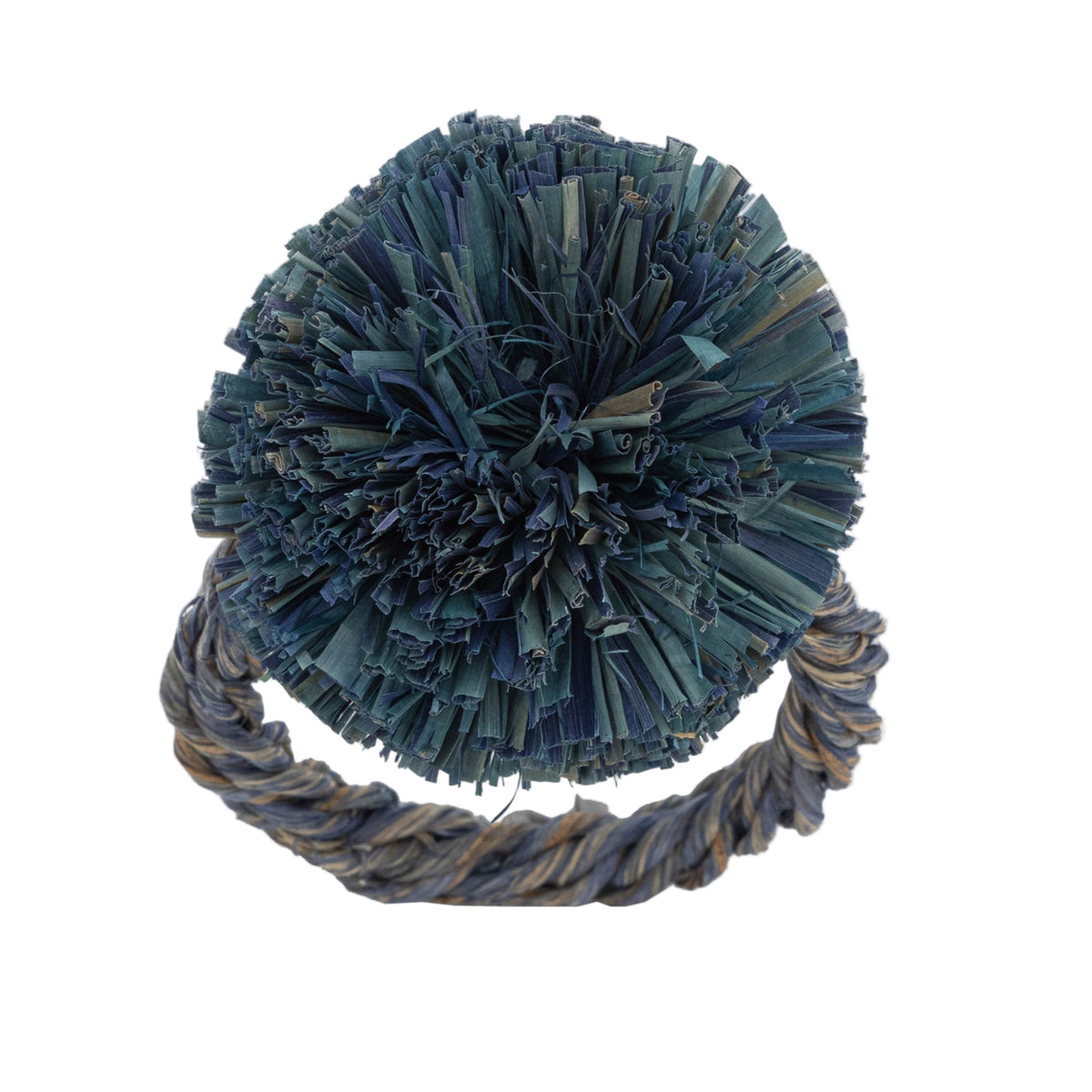 Straw Pompom Napkin Rings – Indigo (Set of 4)