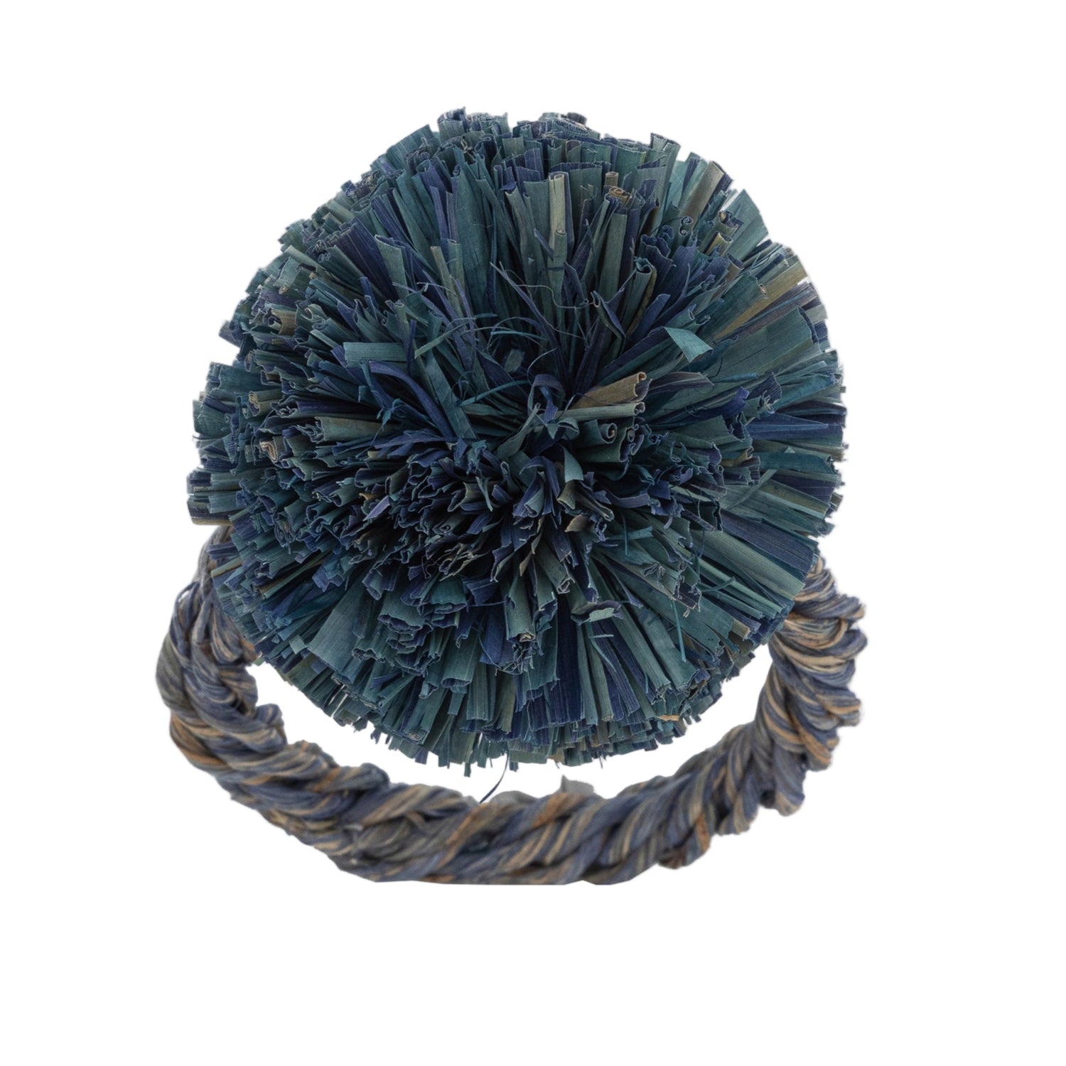 Straw Pompom Napkin Rings – Indigo (Set of 4)