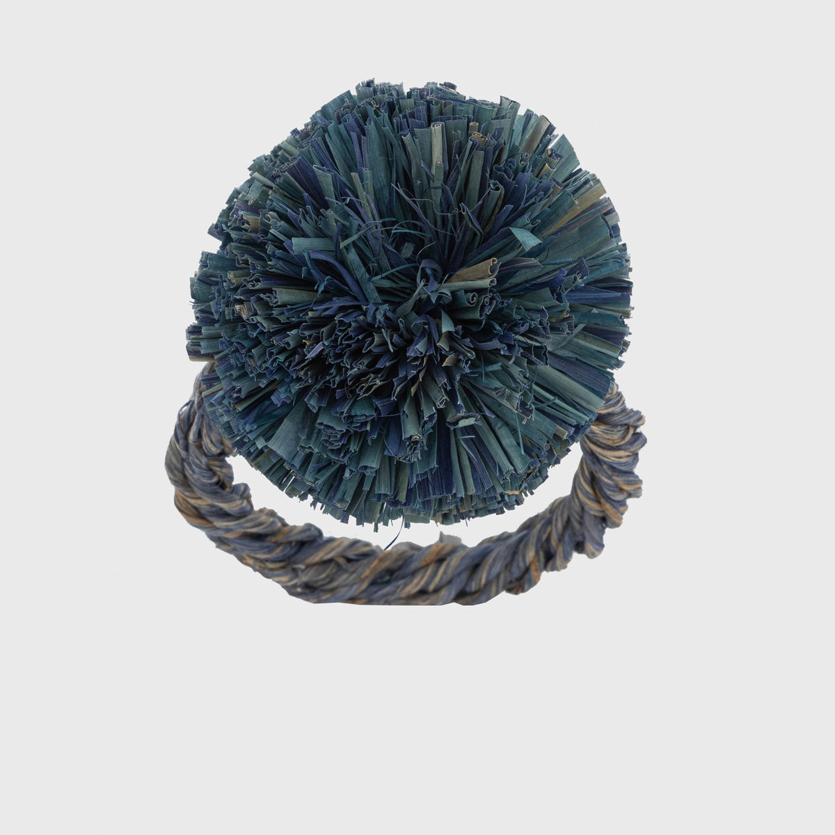 Straw Pompom Napkin Rings – Indigo (Set of 4)