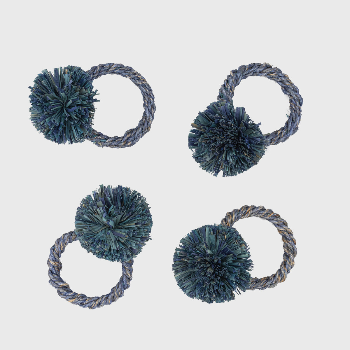 Straw Pompom Napkin Rings – Indigo (Set of 4)