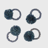Straw Pompom Napkin Rings – Indigo (Set of 4)