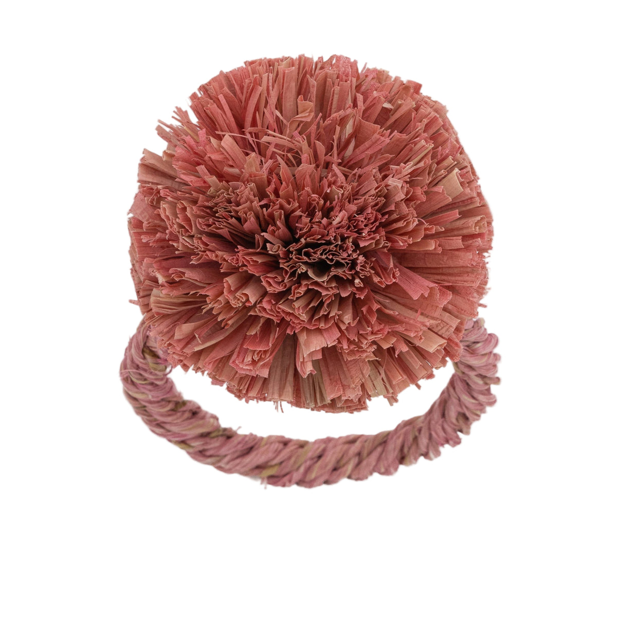 Straw Pompom Napkin Rings – Pink (Set of 4)