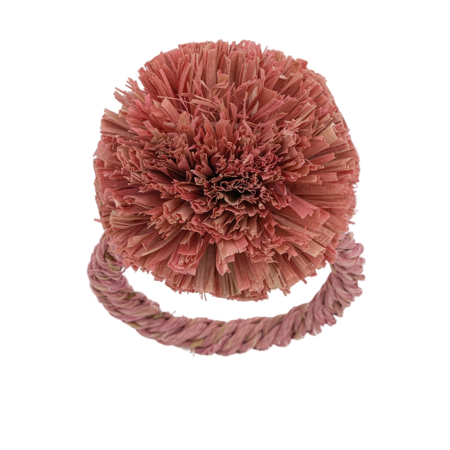 Straw Pompom Napkin Rings – Pink (Set of 4)
