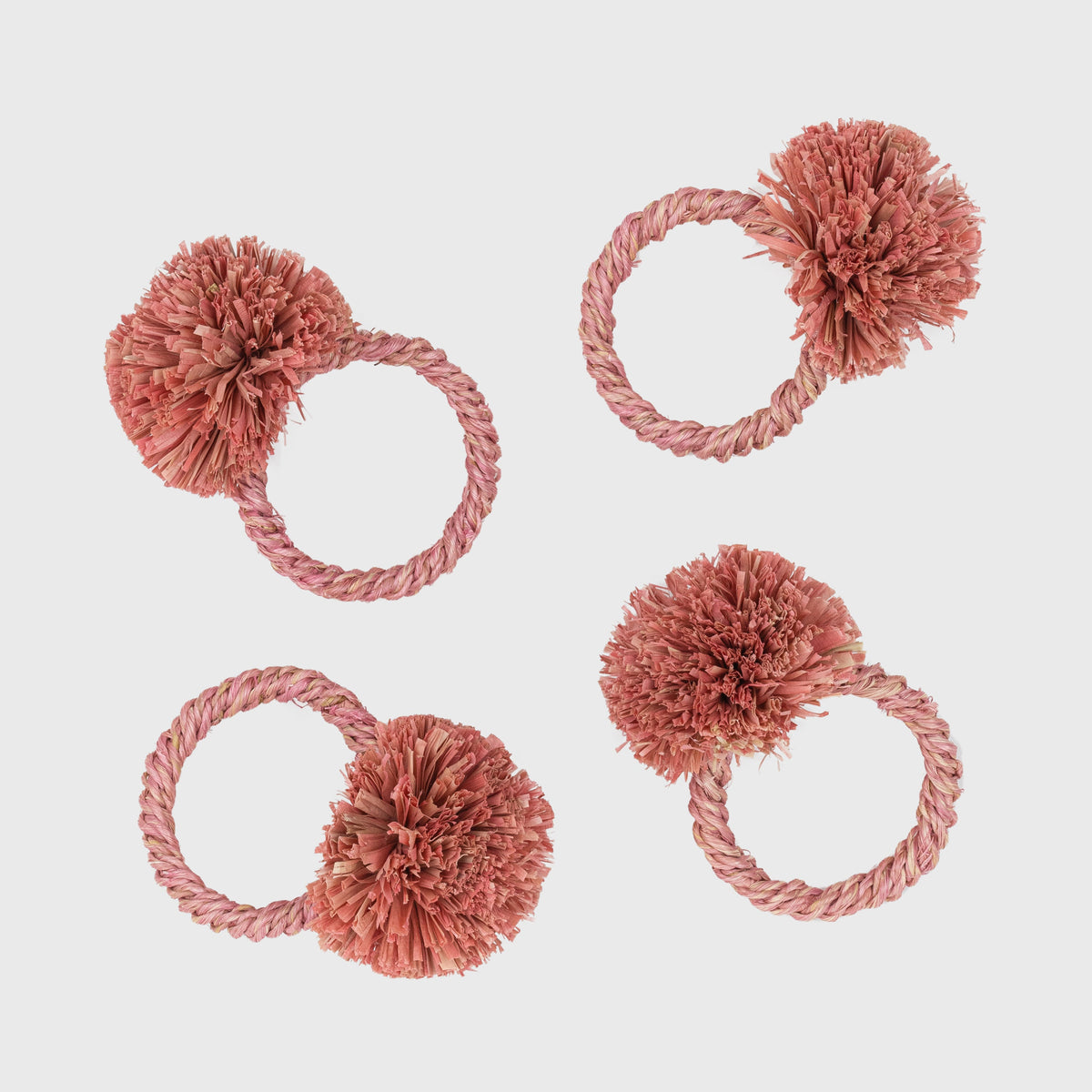 Straw Pompom Napkin Rings – Pink (Set of 4)