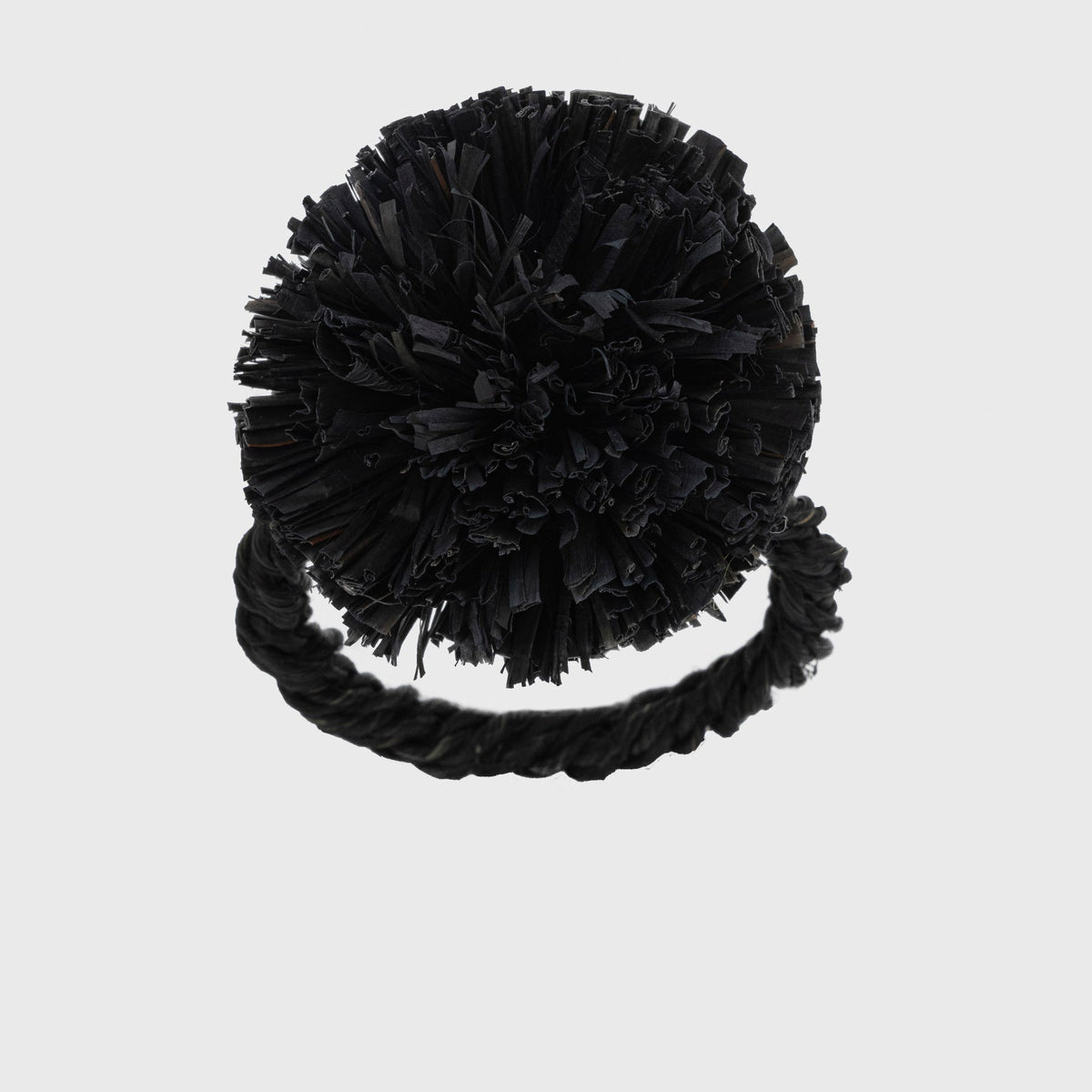 Straw Pompom Napkin Rings – Black (Set of 4)