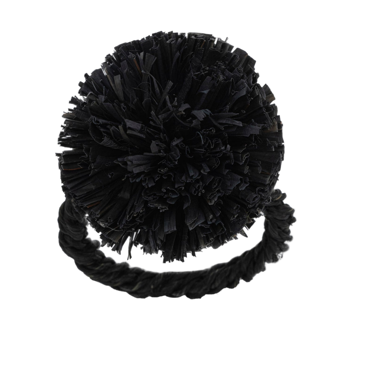 Straw Pompom Napkin Rings – Black (Set of 4)