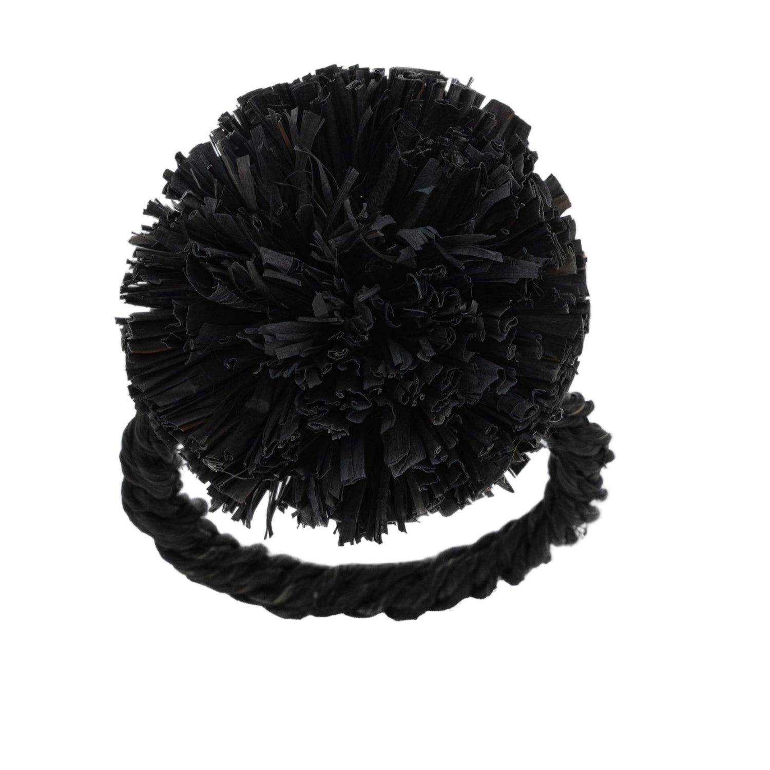 Straw Pompom Napkin Rings – Black (Set of 4)