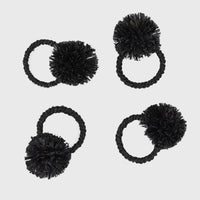 Straw Pompom Napkin Rings – Black (Set of 4)
