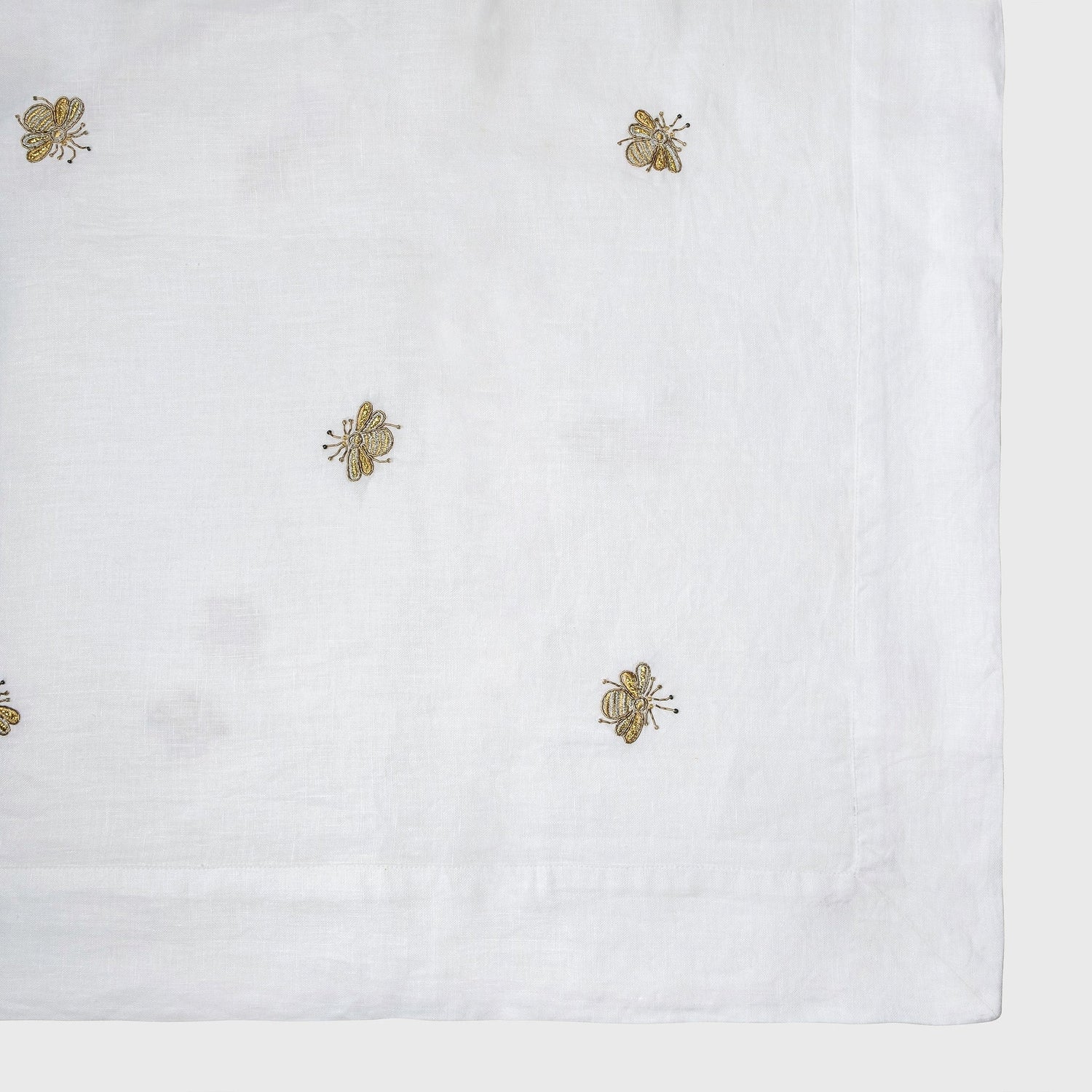 Embroidered Golden Bee Tablecloth – White
