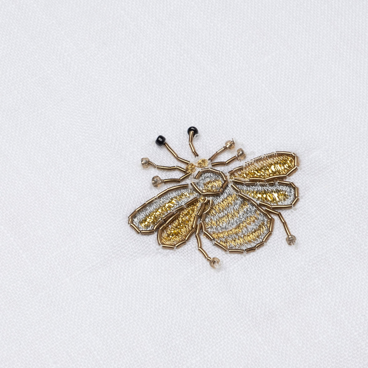Embroidered Golden Bee Tablecloth – White