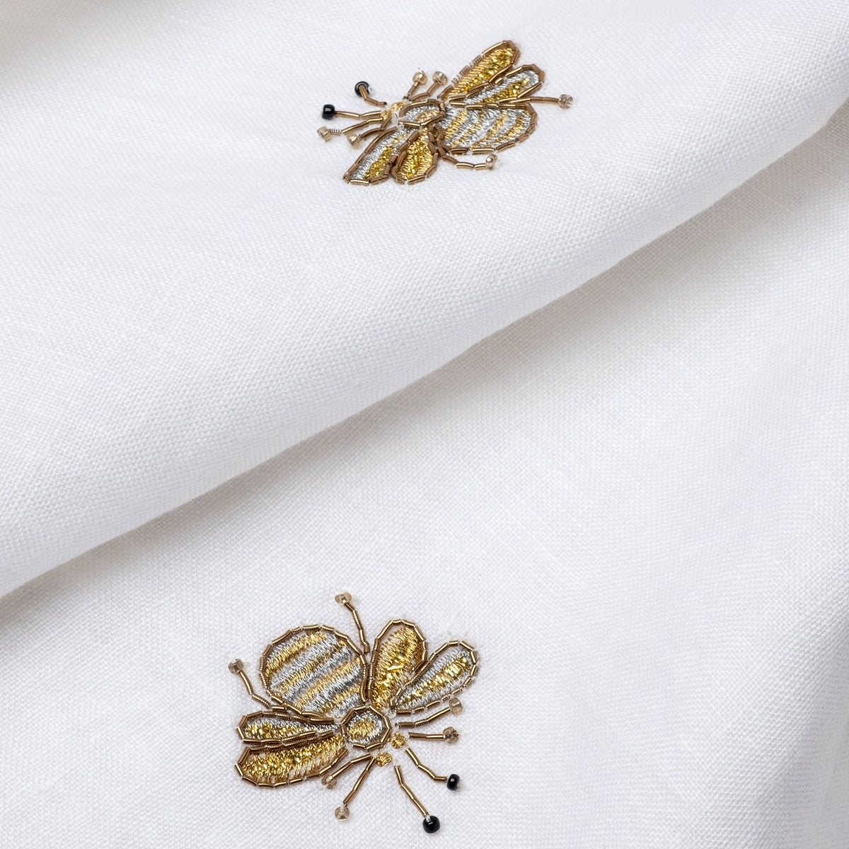 Embroidered Golden Bee Tablecloth – White