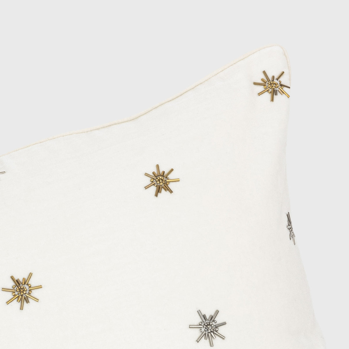 Embroidered Star Pillow – Cream Cotton Velvet